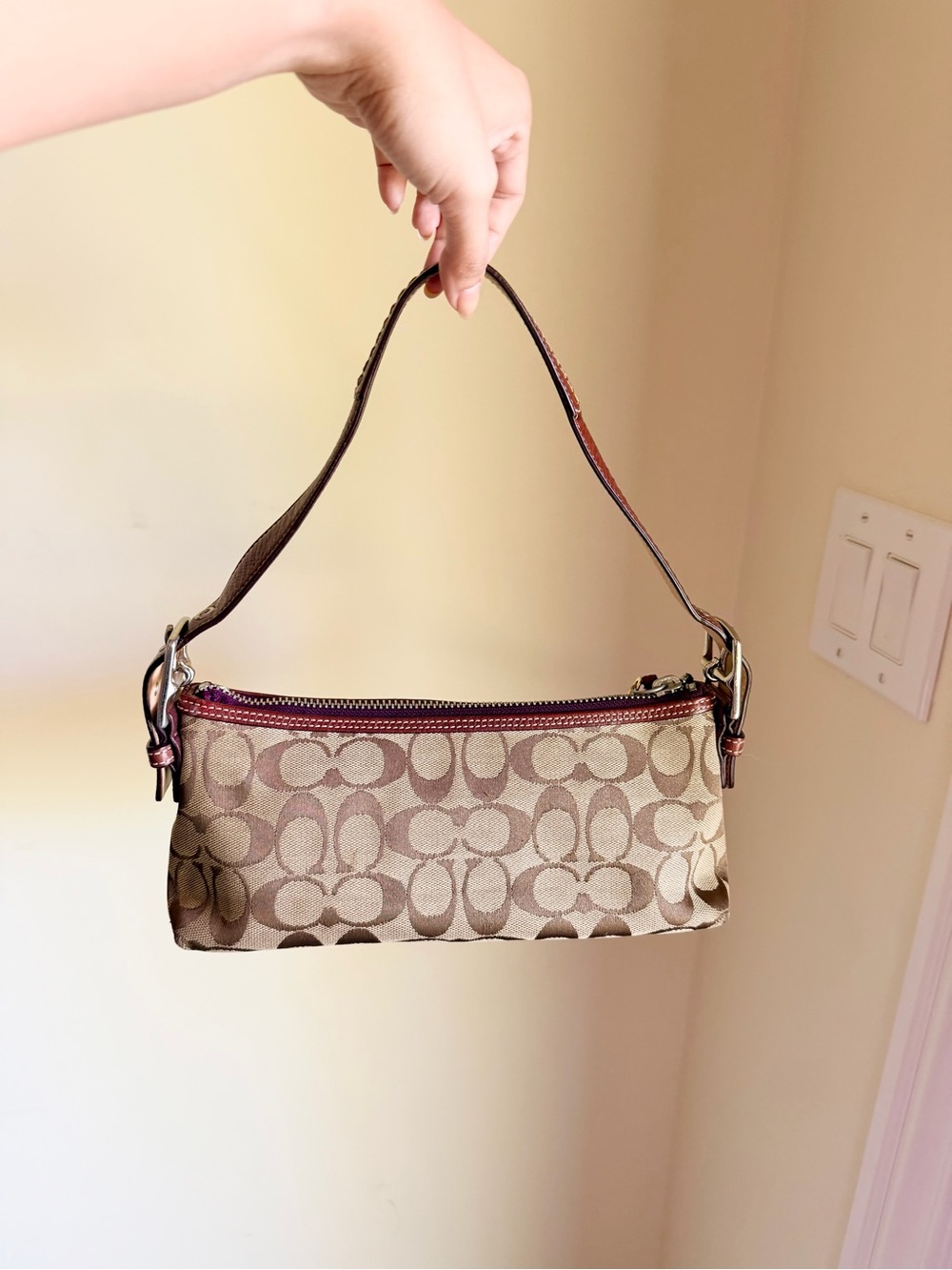 Coach Signature Stripe Demi Baguette shoulder bag pink berry suede - Picture 6 of 8